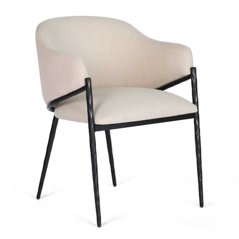Heston Black Dining Chair with Arms - Natural Linen - Dining Chairs - Eleganté