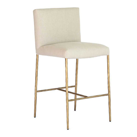 Heston Brass Kitchen Stool with Back - Natural Linen - Kitchen and Bar Stools - Eleganté
