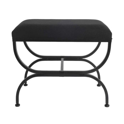 Novak Black Iron Stool - Black Linen - Ottomans and Stools - Eleganté