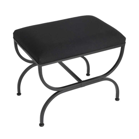Novak Black Iron Stool - Black Linen - Ottomans and Stools - Eleganté