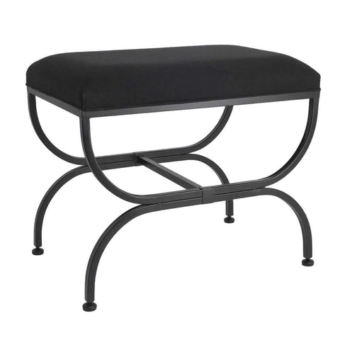 Novak Black Iron Stool - Black Linen - Ottomans and Stools - Eleganté