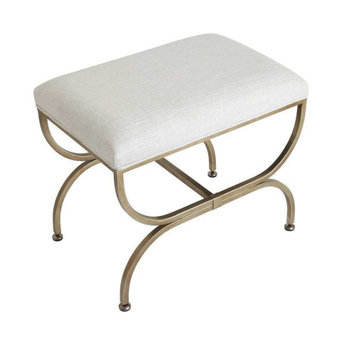 Novak Antique Gold Iron Stool - Natural Linen - Ottomans and Stools - Eleganté