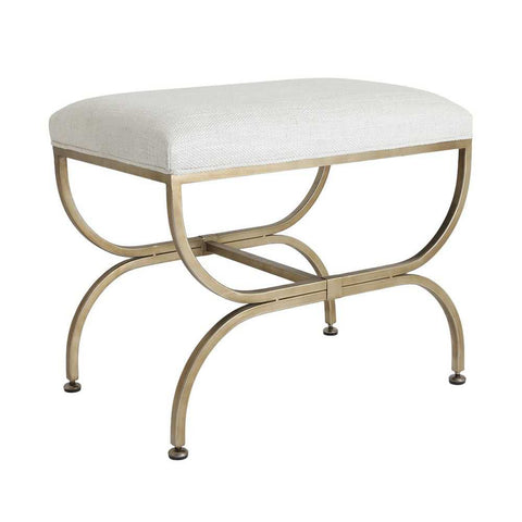 Novak Antique Gold Iron Stool - Natural Linen - Ottomans and Stools - Eleganté