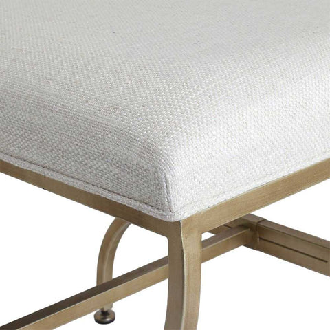 Novak Antique Gold Iron Stool - Natural Linen - Ottomans and Stools - Eleganté