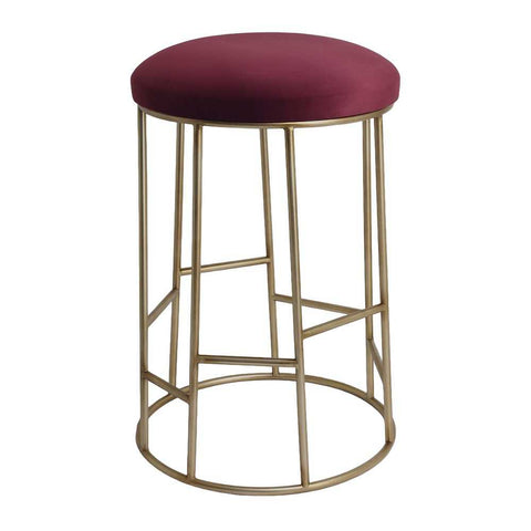 Aiden Gold Steel Kitchen Stool - Mulberry Velvet - Kitchen and Bar Stools - Eleganté