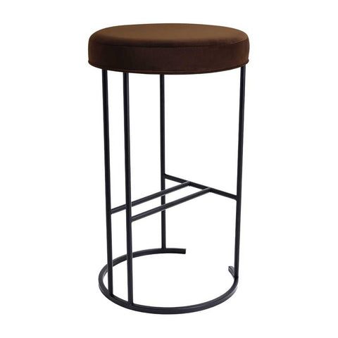 Blackley Black Iron Kitchen Stool - Dark Chocolate Velvet - Kitchen and Bar Stools - Eleganté