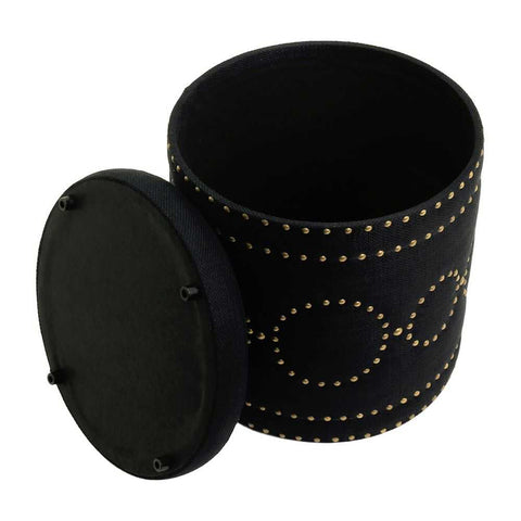 Bradshaw Round Storage Stool - Black Linen - Ottomans and Stools - Eleganté