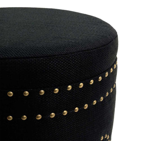 Bradshaw Round Storage Stool - Black Linen - Ottomans and Stools - Eleganté
