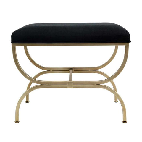 Novak Antique Gold Iron Stool - Black Linen - OUTLET NSW