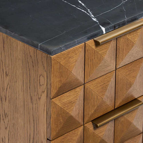 Benedict 53x62.5cm Walnut Bedside Table - Black Marble - Bedside Tables - Eleganté