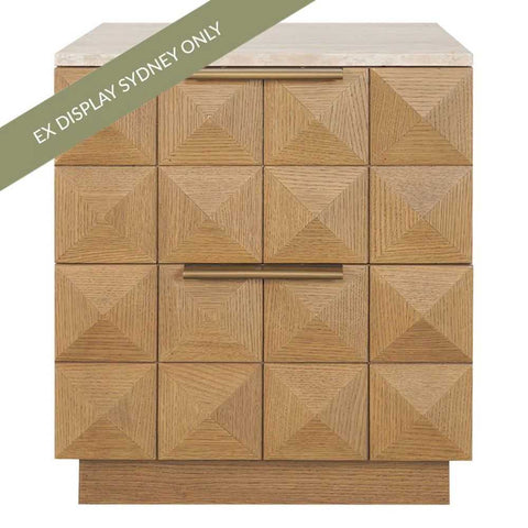 Benedict 53x62.5cm Natural Oak Bedside Table - Travertine - OUTLET NSW - Benedict 53x62.5cm Natural Oak Bedside Table - Travertine - OUTLET NSW - Eleganté