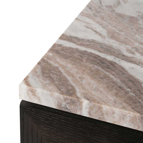 Benedict 53x62.5cm Smoked Oak Bedside Table - River Brown Marble - Bedside Tables - Eleganté