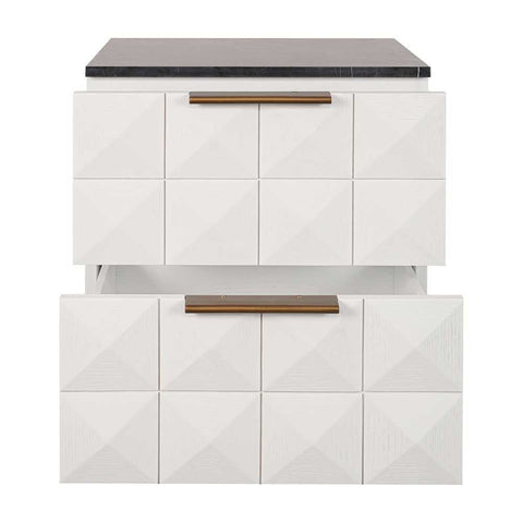 Benedict 53x62.5cm White Oak Bedside Table - Black Marble - Bedside Tables - Eleganté