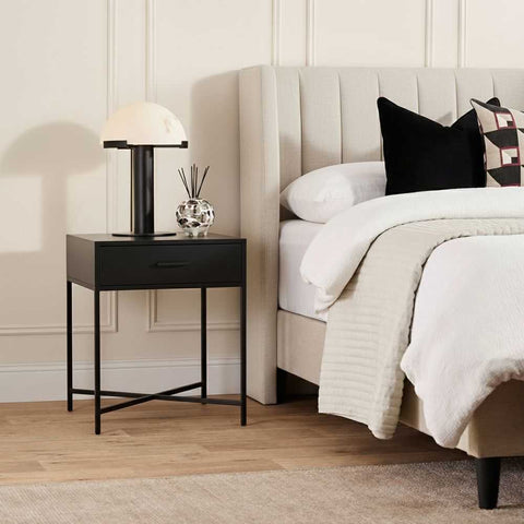 Nessa 45x60cm 1 Drawer Bedside Table - All Black - Bedside Tables - Eleganté