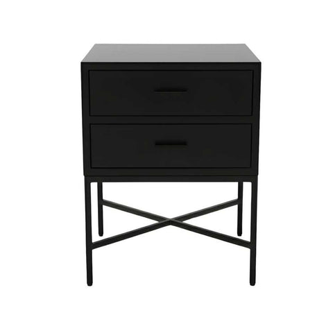Nessa 45x60cm 2 Drawer Bedside Table - All Black - Bedside Tables - Eleganté