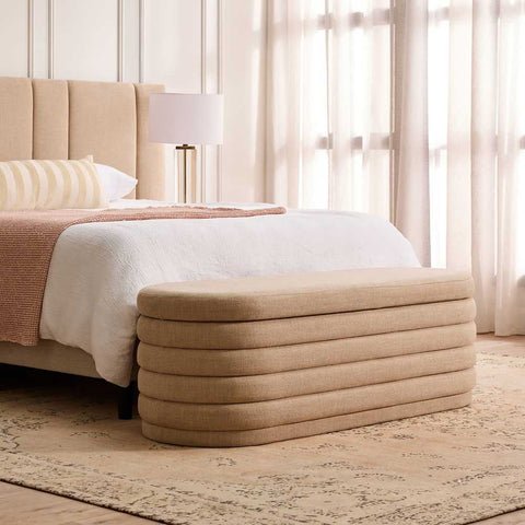 Demi Storage Bench Ottoman - Beige - Ottomans and Stools - Eleganté