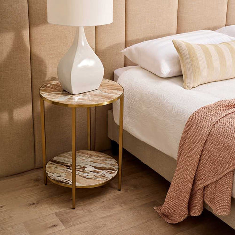 Chloe Pink Marble Side Table - Gold - OUTLET NSW - Chloe Pink Marble Side Table - Gold - OUTLET NSW - Eleganté