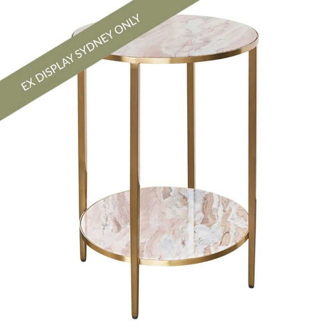 Chloe Pink Marble Side Table - Gold - OUTLET NSW - Chloe Pink Marble Side Table - Gold - OUTLET NSW - Eleganté
