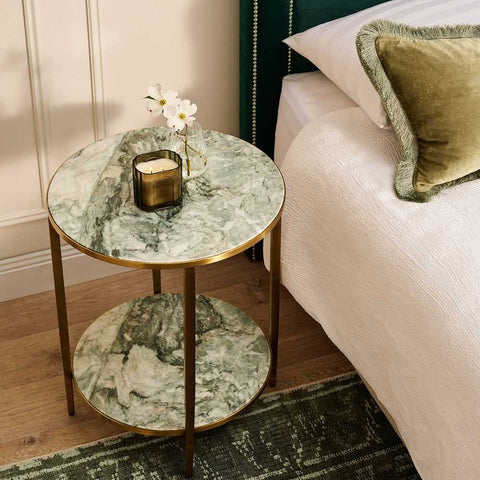 Chloe Dusty Jade Marble Side Table - Gold - Side Tables - Eleganté