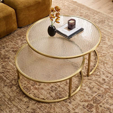 Chloe Rippled Glass Nesting Coffee Table - Gold - Coffee Tables - Eleganté