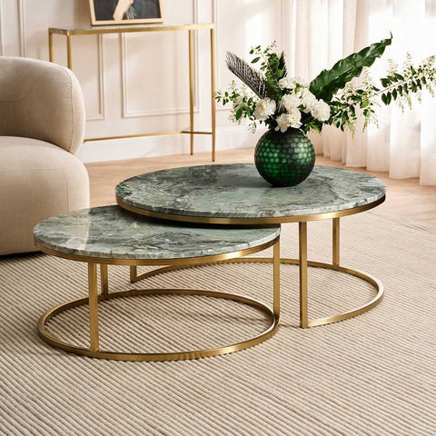 Chloe Dusty Jade Marble Nesting Coffee Table - Gold - Coffee Tables - Eleganté