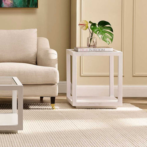 Sadie Oak Square Side Table - Large White - Side Tables - Eleganté