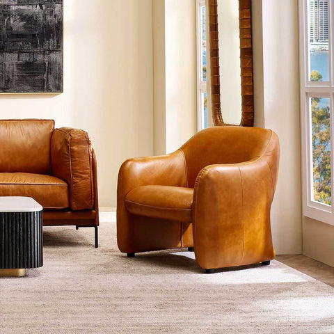 Clifton Arm Chair - Light Brown Leather - Occasional Chairs - Eleganté