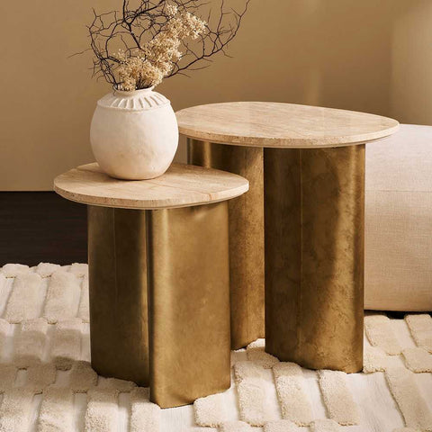Audrey Large Side Table - Travertine - Side Tables - Eleganté