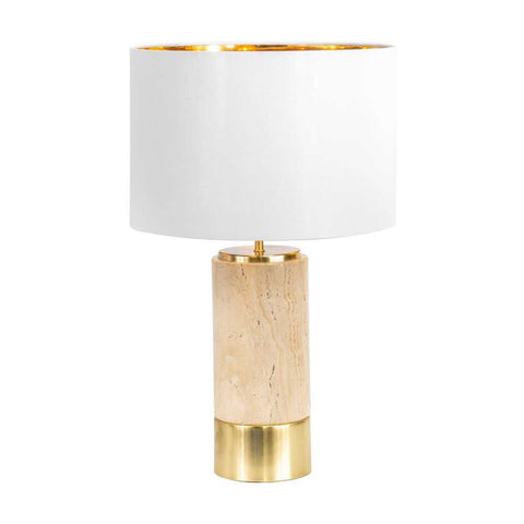 Paola Travertine Table Lamp - White Shade - Paola Travertine Table Lamp - White Shade - Eleganté