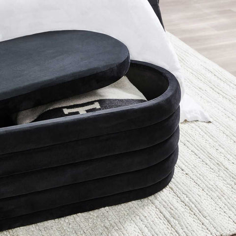 Demi Storage Bench Ottoman - Black Velvet - Ottomans and Stools - Eleganté