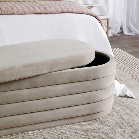 Demi Storage Bench Ottoman - Nude Velvet - Ottomans and Stools - Eleganté