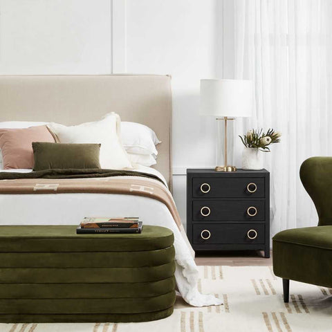 Demi Storage Bench Ottoman - Olive Velvet - Ottomans and Stools - Eleganté
