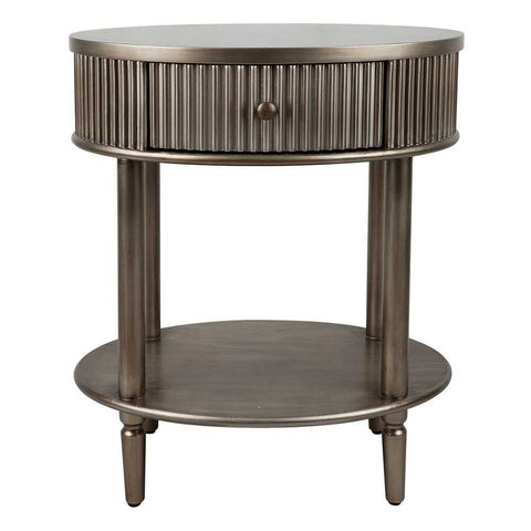 Arielle 55x66cm Oval Bedside Table - Antique Gold