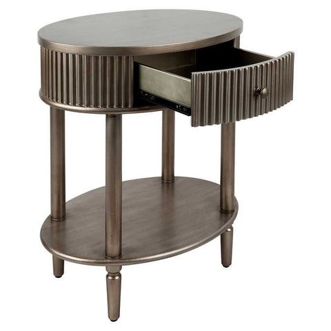 Arielle 55x66cm Oval Bedside Table - Antique Gold