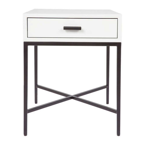 Nessa 45x60cm 1 Drawer Bedside Table - White/Black