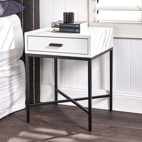 Nessa 45x60cm 1 Drawer Bedside Table - White/Black