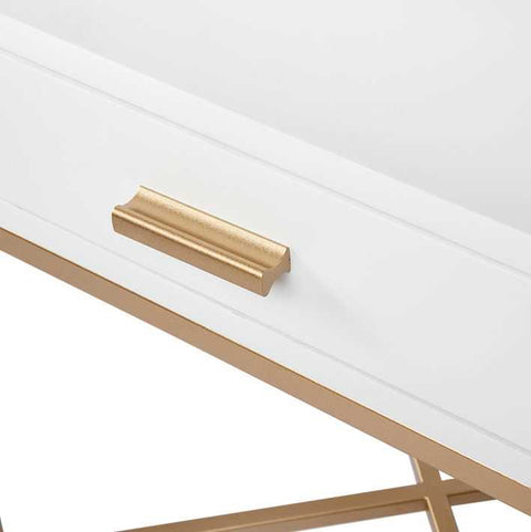 Nessa 45x60cm 1 Drawer Bedside Table -White/Gold