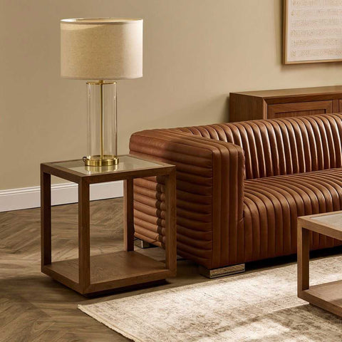 Left Bank Table Lamp - Brass w Natural Shade