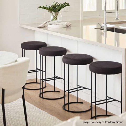 Blackley Black Iron Kitchen Stool - Black Linen - Kitchen and Bar Stools - Eleganté