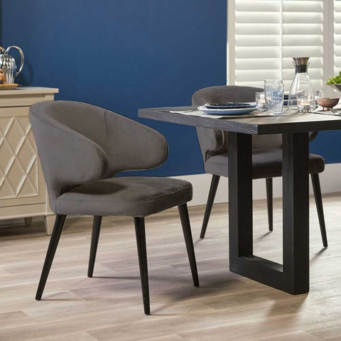 Harlow Black Dining Chair - Grey Velvet - Dining Chairs - Eleganté
