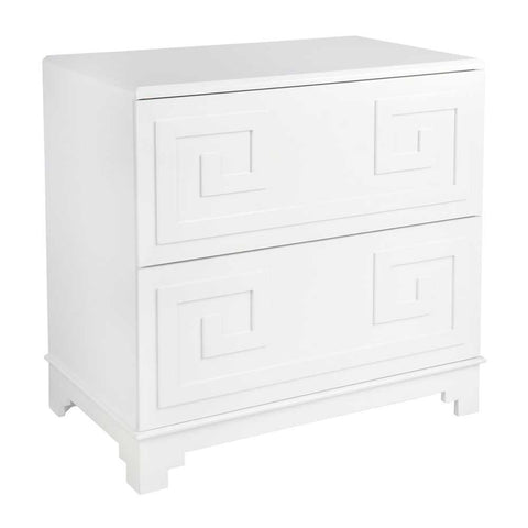 Greek Key 70x69cm Bedside Table - White