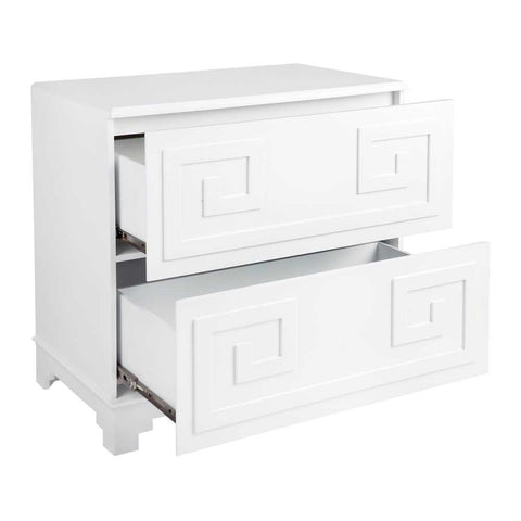 Greek Key 70x69cm Bedside Table - White
