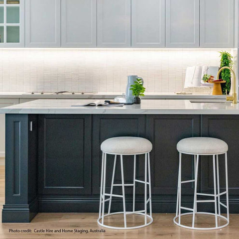 Aiden White Steel Kitchen Stool - Natural Linen - Kitchen and Bar Stools - Eleganté