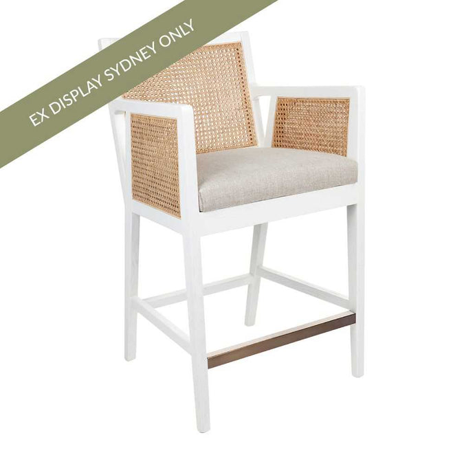  Kane White Rattan Kitchen Stool - Natural Linen - OUTLET NSW -  - Eleganté