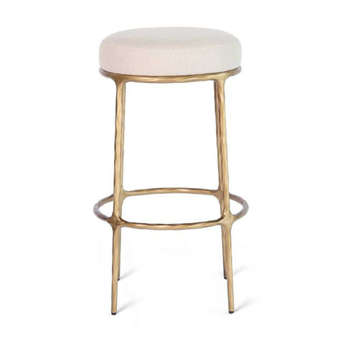 Heston Brass Bar Stool - Natural Linen - Kitchen and Bar Stools - Eleganté