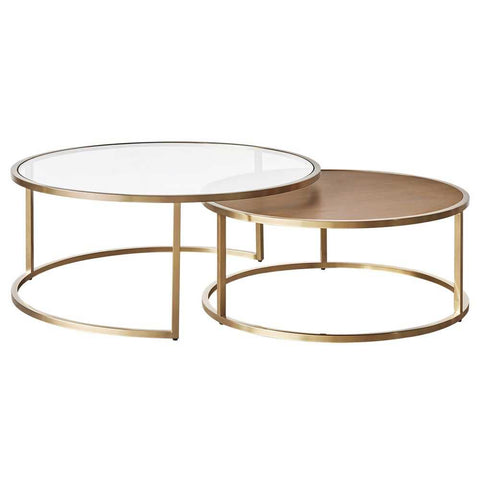 Chloe Glass and Timber Nesting Coffee Table - Gold - Coffee Tables - Eleganté