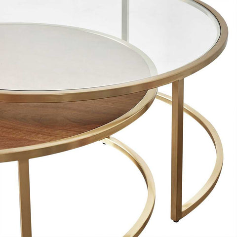 Chloe Glass and Timber Nesting Coffee Table - Gold - Coffee Tables - Eleganté