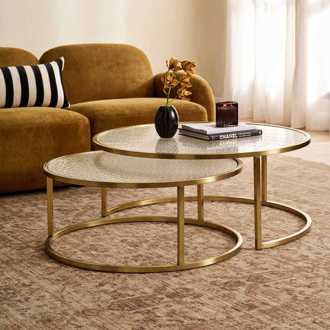 Chloe Rippled Glass Nesting Coffee Table - Gold - Coffee Tables - Eleganté