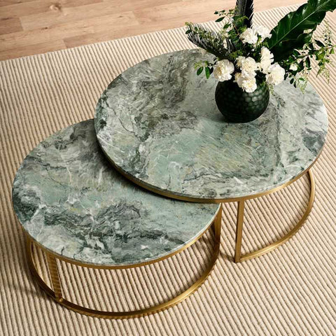 Chloe Dusty Jade Marble Nesting Coffee Table - Gold - Coffee Tables - Eleganté