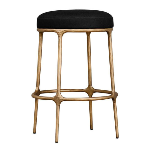 Heston Brass Kitchen Stool - Black Linen - Kitchen and Bar Stools - Eleganté